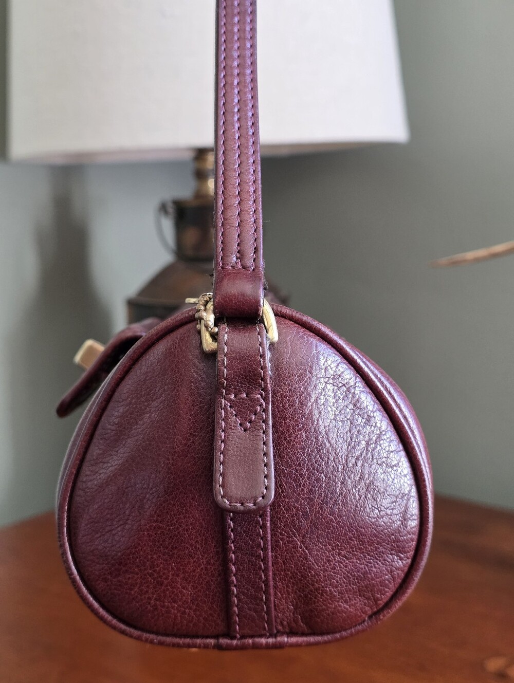 Coach 9707 Glazed Water Buffalo Roll Barrel Bag Mahogany Leather Vintage - Picture 2 of 16